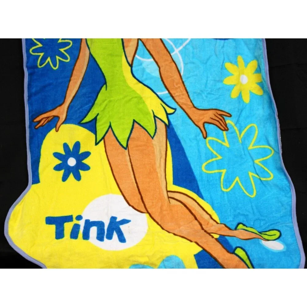 Disney Store Tinkerbell Beach Towel Fun Shape Early 2000s Tink Blue Retro 60s